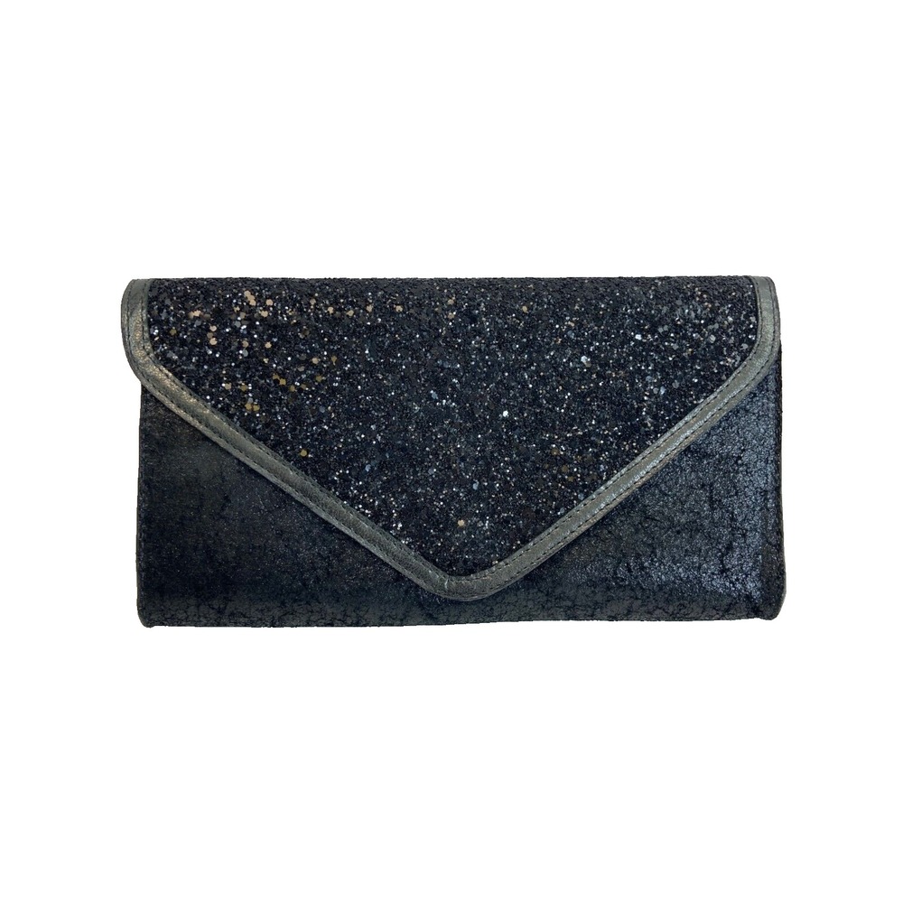 Leatherock Clutch Bag Womens Small Black Leather Suede Glitter Party Evening